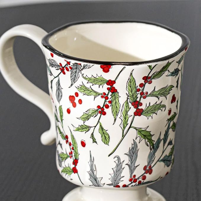 360ml -12.17oz Painted Cherry Fruit Ceramic Mug - Cute irish Coffee Glasses for Latte, Espresso - Gift for Women, Dishwasher Safe