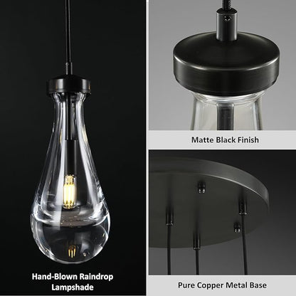 Bronze 5 Light Raindrop Chandeliers, Black Cluster Pendant Light Teardrop Dining Room Light Fixture Pendant Lights Kitchen Island, Hanging Ceiling Pendant Lighting for Entryway Living Room