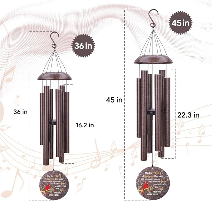 Personalized Memorial Wind Chimes Outdoor, Cardinal Commemorative Gifts for Loss of Loved One, 36Inch Customized Sympathy Wind Chimes Deep Tone, Condolences Gifts for Funeral