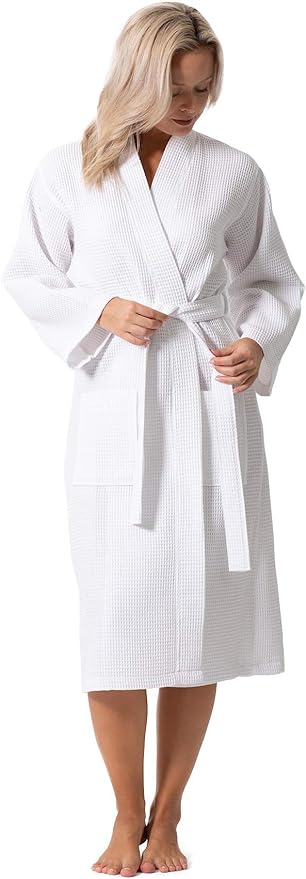 Turkish Linen Waffle Knit Lightweight Kimono Spa & Bath Robes for Women - Quick Dry - Soft