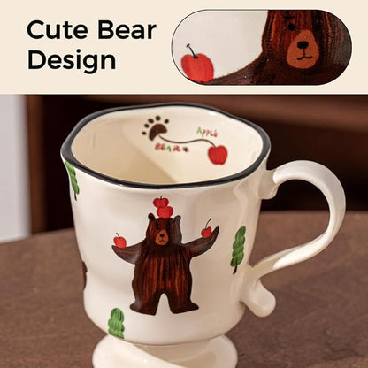 360ml -12.17oz Painted Cute Bear Ceramic Mug - Cute Coffee Cup for Espresso,Cappuccino, Turkish Tea - Gift for Women, Dishwasher Safe