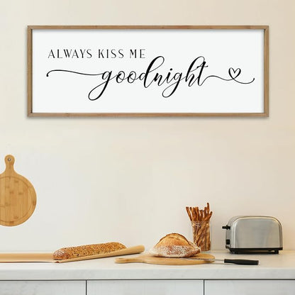 comurdyo Always Kiss Me Goodnight Sign for Bedroom Above bed Wall Decor 40''×15'' Large Wood Frame For Couples Over Bed Hanging Wall Art (Wood)