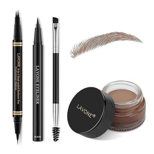 Eyebrow Pen Makeup Kit, with 4 Tip Waterproof Microblading Eyebrow Pencil, Eyeliner, Eyebrow Pomade and Dual-ended Eyebrow Brush, Brow Pencil Eyebrow Kit for Natural Looking - Ash Brown