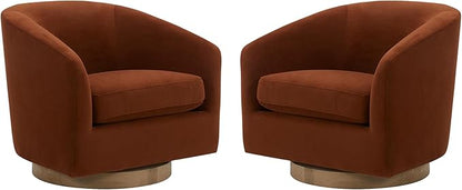 CHITA Swivel Accent Chair, FSC Certified Upholstered Velvet Barrel Chair for Living Room Set of 2, Fully Assembled, Burnt Orange