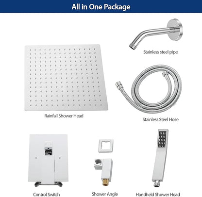 Sarlai Shower Faucet Set Bathroom Square Rainfall Shower Head and Handle Combo Wall Mounted Shower Faucet with Valve 8 Inch Shower Head Trim Systems Chrome