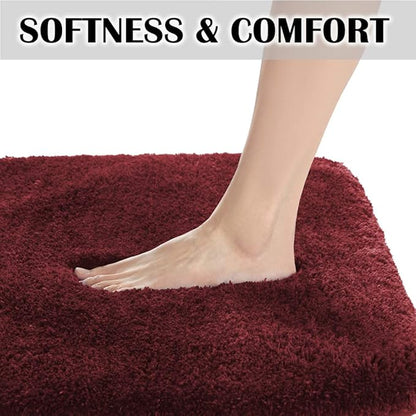 Suchtale Non Slip Bath Mat (16 x 24, Red) - Soft Microfiber Shaggy Mat, Machine Washable, Thick Plush for Shower
