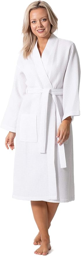 Turkish Linen Waffle Knit Lightweight Kimono Spa & Bath Robes for Women - Quick Dry - Soft