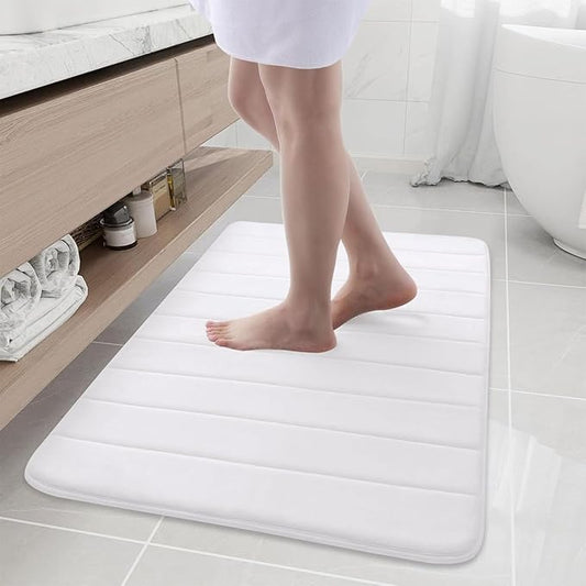 Buganda Memory Foam Bath Mat, 40" x 24", Ultra Soft and Non-Slip Bathroom Rugs, Water Absorbent and Machine Washable Bath Rug Runner for Bathroom, Shower, and Tub, White