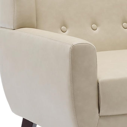 UIXE PU Leather Accent Chairs Set of 2, Modern Arm Club Chair Upholstered Armchair for Living Room, Comfy Single Sofa Seats Button Tufted Reading Seating, Cream