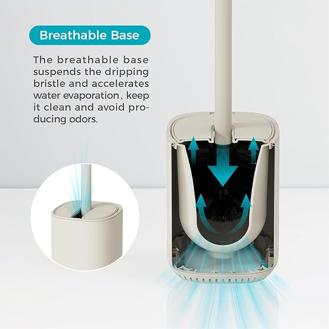 Toilet Brush and Holder Set Toilet Bowl Brush Stainless Steel Automatic Toilet Bowl Cleaner Brush with Durable Bristle Head Toilet Cleaning Brush for Bathroom 2 Pack Set Cream