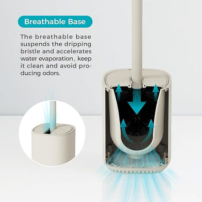 Toilet Brush and Holder Set Toilet Bowl Brush Stainless Steel Automatic Toilet Bowl Cleaner Brush with Durable Bristle Head Toilet Cleaning Brush for Bathroom 2 Pack Set Cream