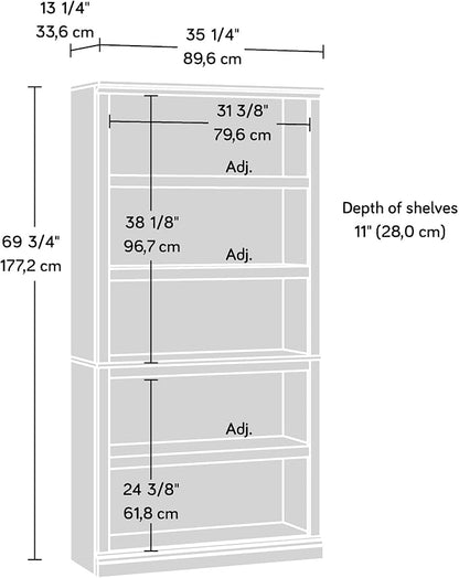 Sauder 5 Tier Book Shelf Wooden Bookcase Multipurpose Bookshelf for Home Office, Living Room, in Pacific Maple