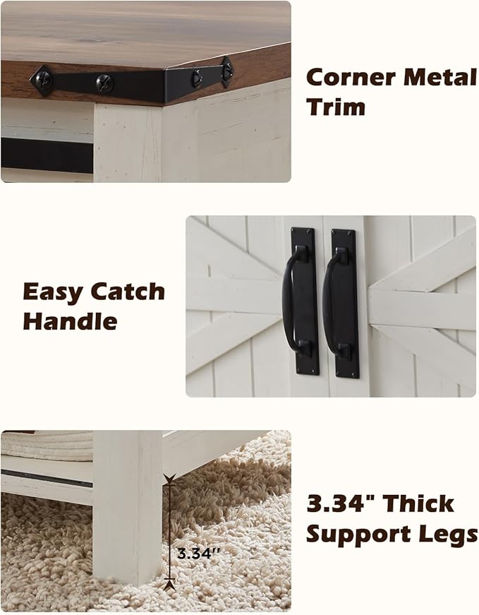 OKD 48" Farmhouse Lift Top Coffee Table with Sliding Barn Door,Rustic Center Table with Hidden Storage Compartment,Lifting Tabletop and Adjustable Shelf for Living Room,Office,Antique White