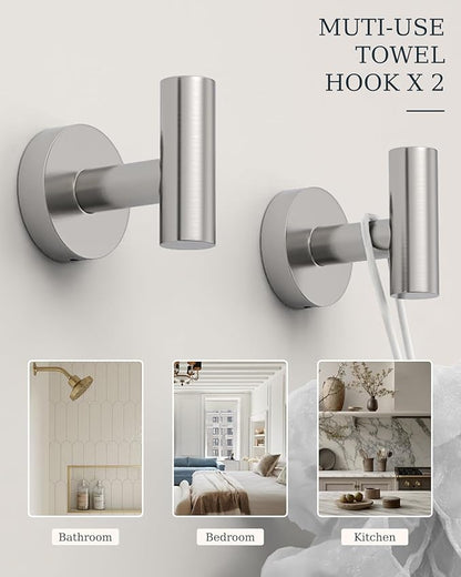 Brushed Ncikel Bathroom Accessories Set, SUS304 Stainless Steel 6 Pieces Bathroom Hardware Set, 16&26 Inch Bath Towel Bar Set, 2 Towel Hooks, Toilet Paper Holder, Towel Racks for Bathroom Wall Mounted