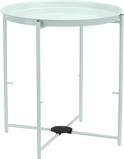 Amazon Basics Round Storage End Table, Side Table with Cloth Basket, Mint Green/Heather Gray, 18 in x 18 in x 19 in