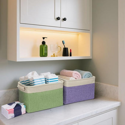 BALEINE 4 Pack Fabric Storage Bins for Shelves, Linen Storage Baskets for Organizing, Decorative Closet Bins for Clothes, Home (Navy Blue, 12"x8"x8")