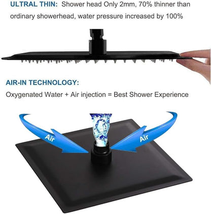 POP SANITARYWARE Matte Black Shower Faucet Set, Bathroom Rainfall Shower System with Stainless Steel Metal Showerhead, Single Function Shower Trim Kit with Rough-in Valve