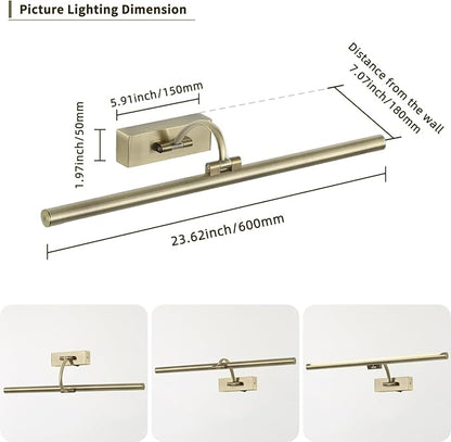 Wireless Picture Lights Rechargeable Gallery Lighting Battery Picture Frame Light with Remote and Timer, Adjustable Art Light for Paintings, Portraits, Antique Bronze Finish 24'' Inch 5W 2700K