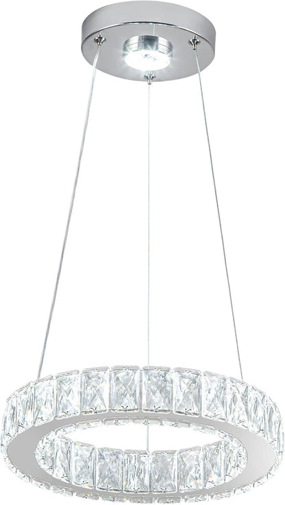 11.8" Crystal Chandelier LED Round Flush Mount Ceiling Light Fixture Modern Hanging Pendant Lighting Mini Ring Chandeliers for Dining Room Kitchen Island Hallway Bathroom (Cool White)