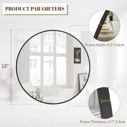 BEAUTYPEAK 18 Inch Round Mirror, Metal Frame Circle Mirror, Wall Mounted for Entryway, Bathroom, Vanity, Living Room, Black