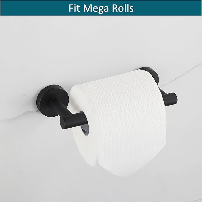 BVL Toilet Paper Holder Matte Black Wall Mount Stainless Steel 304 Large Mega Roll
