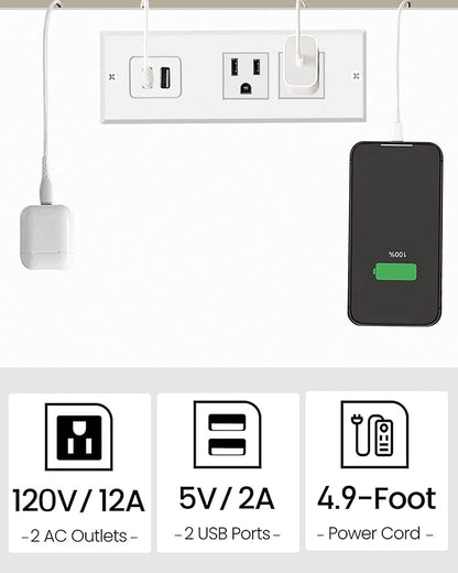 TUTOTAK End Table with Charging Station, Small Side Table with Outlets, Nightstand Bedside Table, 2-Tier Storage Shelf for Small Space, Living Room, Bedroom, White TB01BW040