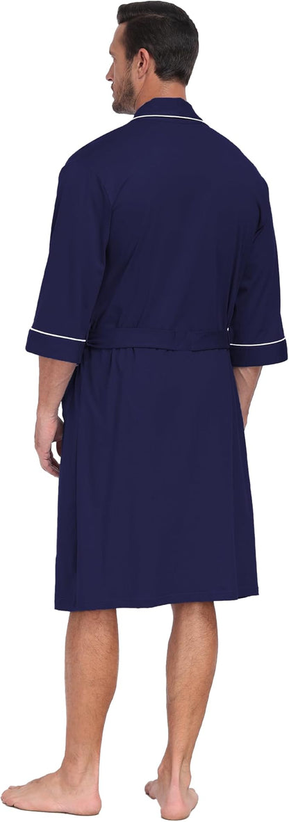 CF Men's Robe Cotton Bathrobe Soft Short Sleeve Bath Robes Shower Robe for Spa Soft Kimono Lightweight Sleepwear with Pockets