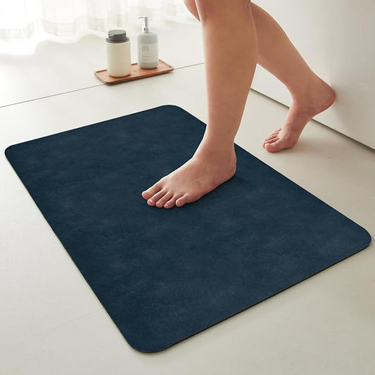 Bath Mat, Bathroom Rugs Non Slip Washable Thin Absorbent Quick Dry Bath Mat Fits Under Door Bathroom Floor Mat Perfect for Bath, Shower, or Sink 36"x60" Navy Blue