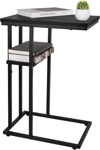 Yoobure C Shaped End Table, Side Table for Couch and Bed, Small Side Table for Small Spaces, Living Room, Bedroom, Rustic Snack Table