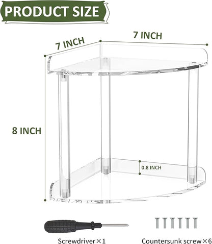 2 Tier Countertop Corner Organizer Shelf 7x7x8 Inch, Acrylic Bathroom Organizer Corner Shelf for Countertop, Clear Vanity Storage Organizer for Skincare, Cosmetics, Perfume