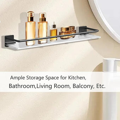 AIJALY Acrylic Floating Shelves Wall Mounted Hanging Shelves with Black Towel Rack Decorative Storage Shelves，2 Pack 15.7-lnch Bathroom Shower Acrylic Shelf