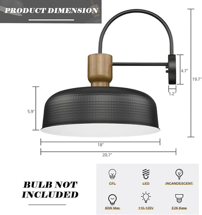 Outdoor Barn Light Gooseneck Barn Light, Farmhouse Exterior Wall Mount Light Vintage Wall Lighting Fixture Industrial Sconce Lantern for Porch, Entryway, Garage, Black, 1 Pack, Large