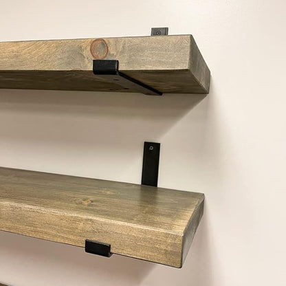 Rustic Shelves with J-Brackets Set of 2, Industrial Shelf, Kitchen Shelves, Solid Wood, Decorative Wall Storage, Heavy Duty, URBANDI (Grey, 12Wx12D)