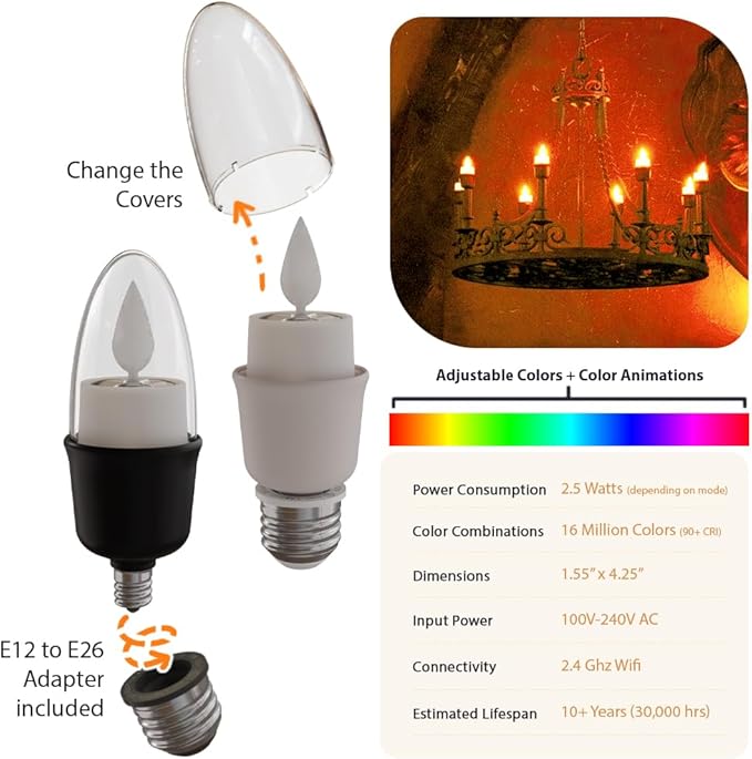 Smart Flameless Candle Light Bulb, Decorative Candle Flame Lights & Vintage Lighting for Chandelier Candelabra, Pendant, Wall Sconces and Lighting Fixtures
