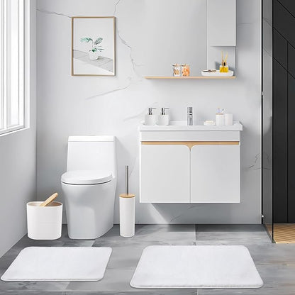 Bathroom Set - White Bathroom Accessories Set, Bathroom Sets with Shower Curtain and Rugs, 25PC Shower Curtain Set with Hooks, Soap Dispenser, Soap Dish, Toilet Brush Holder and Trash Can