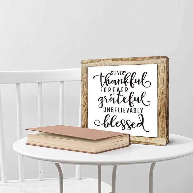Thankful Grateful Blessed Sign, Inspirational Wood Sign, Wooden Plaques Signs Table Decor, Rustic Desk Decorate, Christian Home Decorate, Appreciation Gift, Mom Gift, Farmhouse Signs