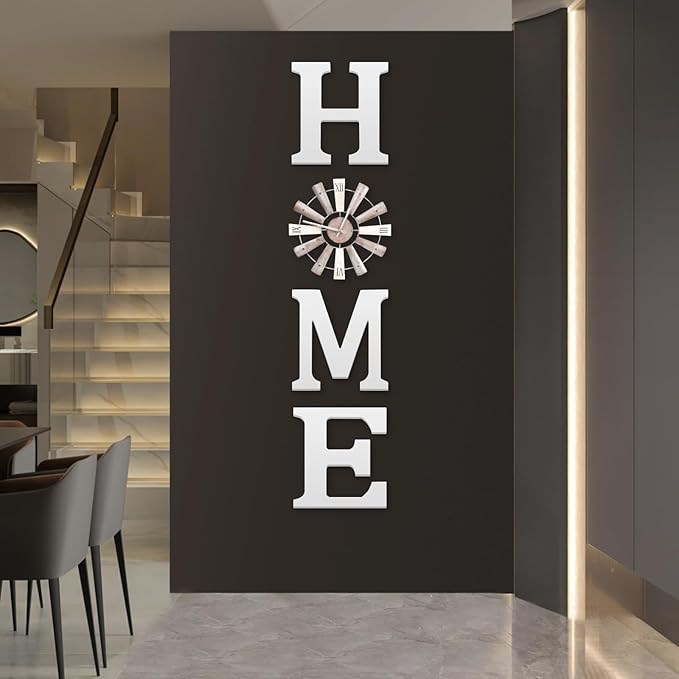 ZAZIWZ Farmhouse Home Signs with Windmill Clock Wall Decor Rustic Home Letters Wall Art for Living Room Kitchen Entryway Dining Room Bedroom (white)