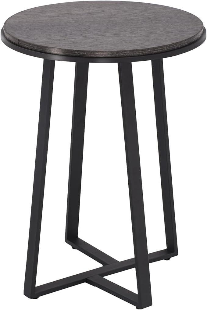 Round End Table, Small Side Table Grey Color MDF Top, Metal Frame Black, Tall End Side Table for Bed Room, Coffee Tea End Table for Living Room(Round Grey)