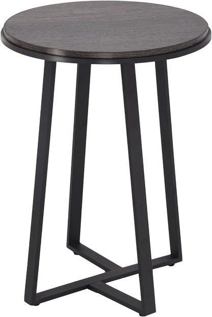 Round End Table, Small Side Table Grey Color MDF Top, Metal Frame Black, Tall End Side Table for Bed Room, Coffee Tea End Table for Living Room(Round Grey)