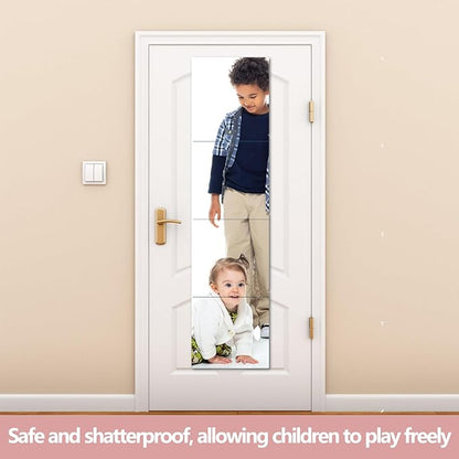 Unbreakable Wall Mirror Full Length,Over the Door Mirror for Bedroom,4Pcs 10inchx10inch Acrylic Mirror Kids,Shatterproof Plexiglass Long Mirrors,Children Non Glass Stick on Mirrors Tiles self adhesive