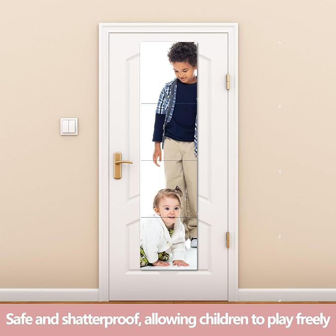 Unbreakable Full Length Wall Mirror,The Door Mirror,4Pack 16''x16'',Acrylic Kids Shatterproof Plexiglass Long Mirrors for Bedroom Closet,Children Non Glass Stick on Mirrors