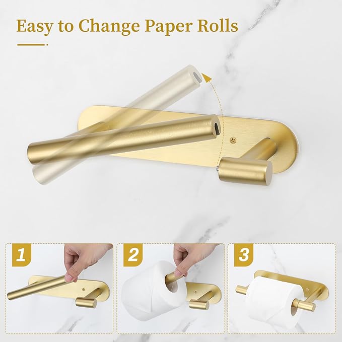 Brushed Gold Toilet Paper Holder, Upgraded SUS304 Stainless Steel Toilet Roll Holder, Modern Double Base Paper Towel Holder Wall Mount for Bathroom, Kitchen, Washroom