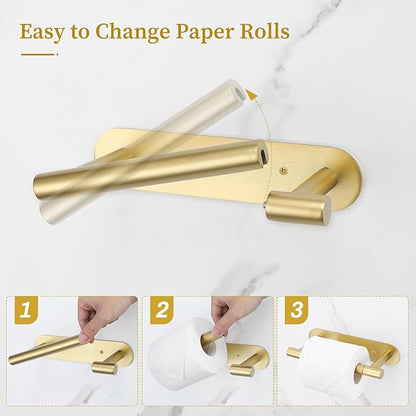 Brushed Gold Toilet Paper Holder, Upgraded SUS304 Stainless Steel Toilet Roll Holder, Modern Double Base Paper Towel Holder Wall Mount for Bathroom, Kitchen, Washroom