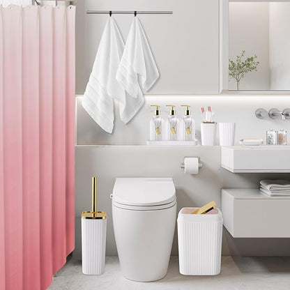 32PCS Bathroom Accessories Set Bathroom Set,White Shower Curtain Set,Bath Towel Set,Hand Towel,Toilet Brush,Trash Can & 3PCS Soap Dispenser