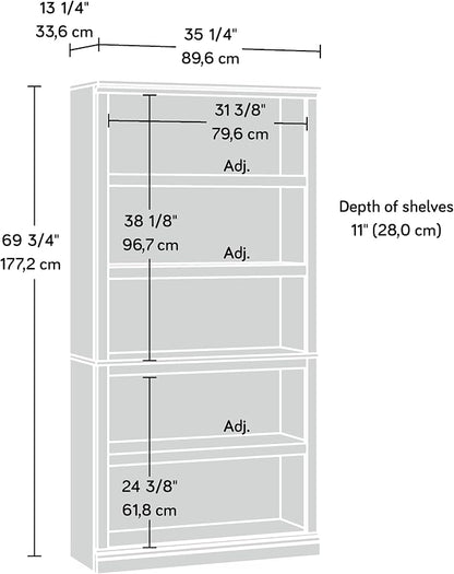 Sauder 5 Tier Book Shelf Wooden Bookcase Multipurpose Bookshelf for Home Office, Living Room, in Laurel Oak