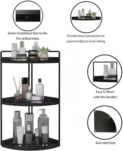 Dorhors 3-Tier Corner Bathroom Organizer Countertop for Storage,Vanity Tray,Wood Counter Organizer for Kitchen,Bathroom,Dresser (Black)
