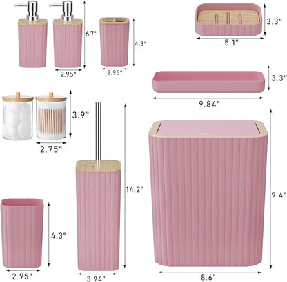 Bathroom Accessories Set - Elegant Pink Bathroom Set, 10PC Bathroom Accessory Set, Toilet Brush, Bathroom Trash Can