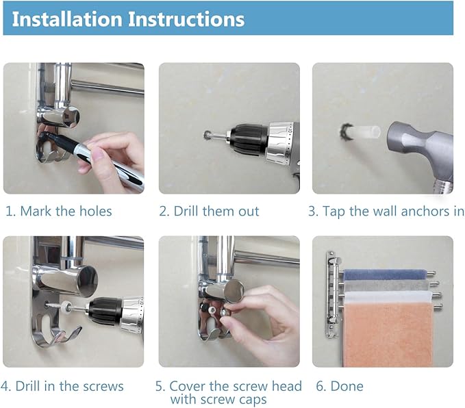 Bathroom Towel Rack JSVER Swivel 4 Arms Extended Towel Holder, SUS304 Stainless Steel Space Saving Towel Rack, Towel Racks for Bathroom, Kitchen