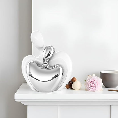 XMGZQ White and Silver Ceramic Couple Figurines Home Decor,Wedding Engagement Romantic Gift for Husband Wife,Large Male and Female Love Statue Valentine's Day Birthday,Abstract Hugging Couple