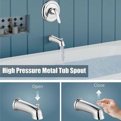 Aolemi Tub Shower Faucet Set with Tub Spout Rain Shower Head System Shower Trim Kit Pressure Rough-in Valve Included ABS 8 Setting Dual Shower Head and Handheld Spray Polish Chrome